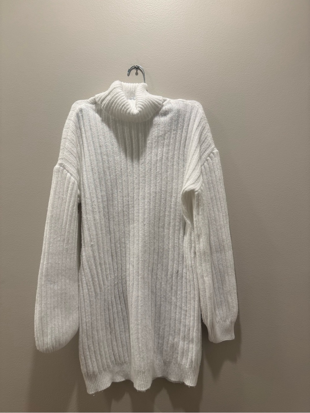Cozy Women's White Turtleneck Ribbed Sweater dress